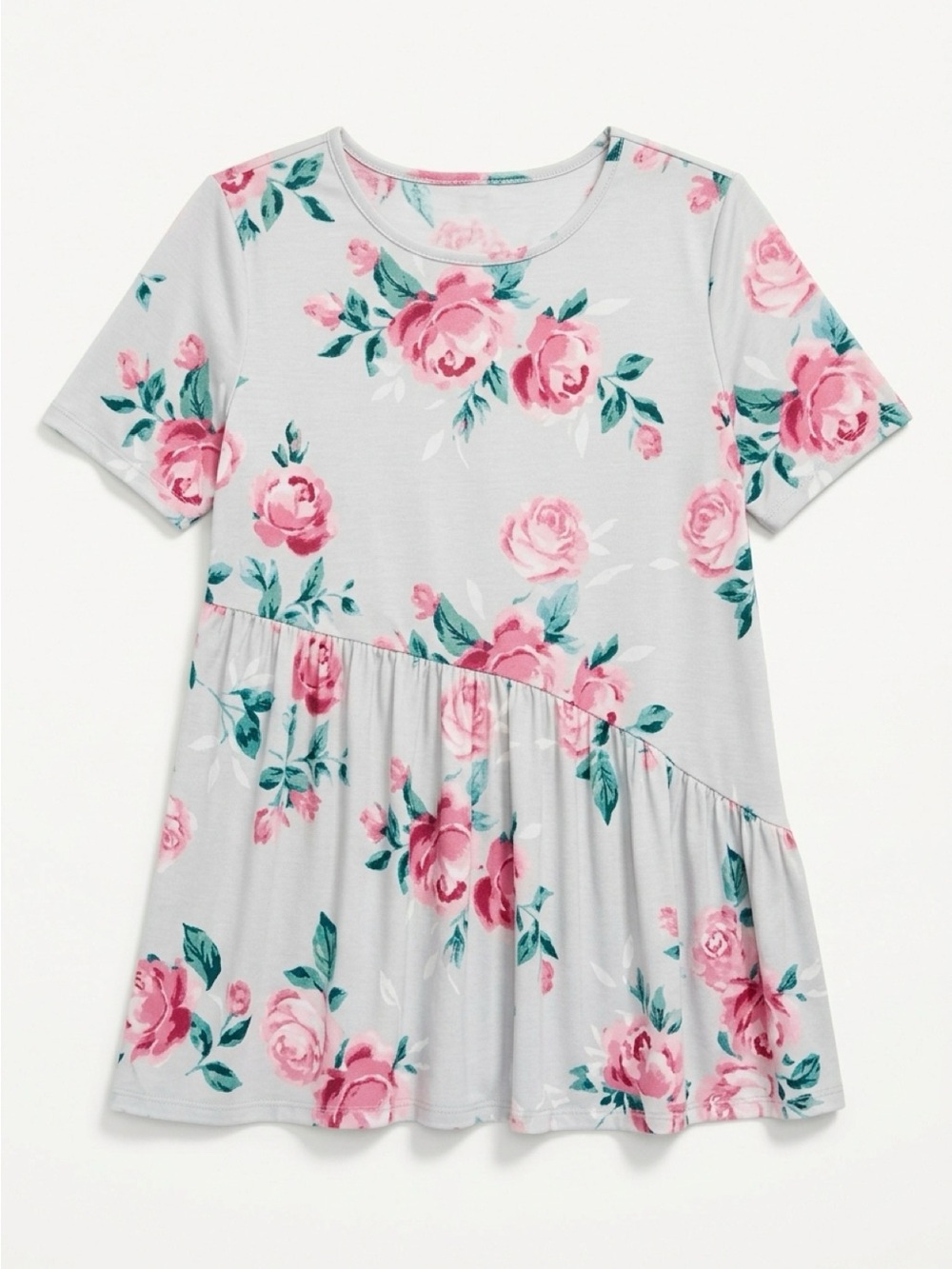 HEIMISH USA Gray Floral Short Sleeve Peplum Tunic